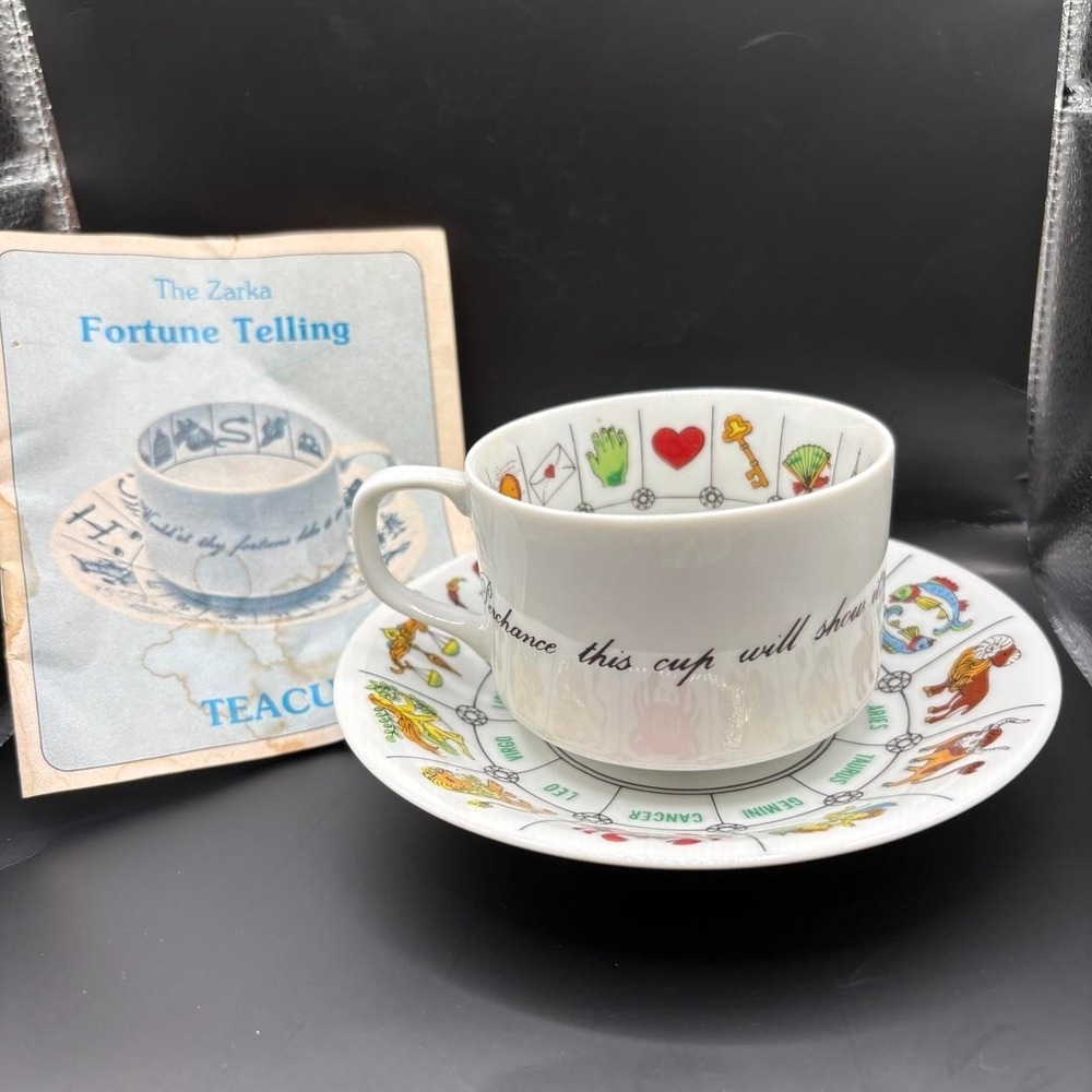 Vtg Zarka Fortune Telling Teacup Set Zodiac Witchy Occult Tea Leaf Reading book